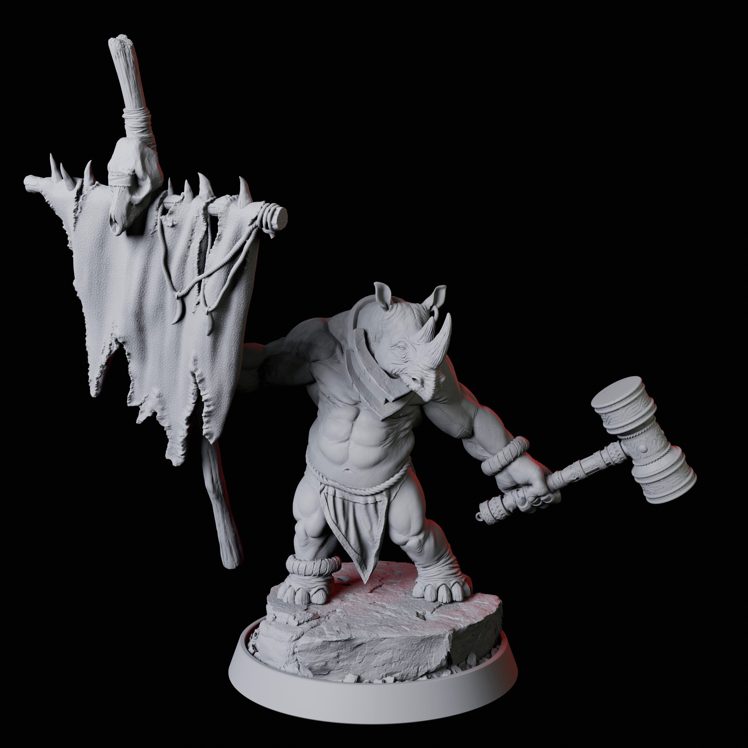 Rhino Folk Standard Bearer Miniature for Dungeons and Dragons