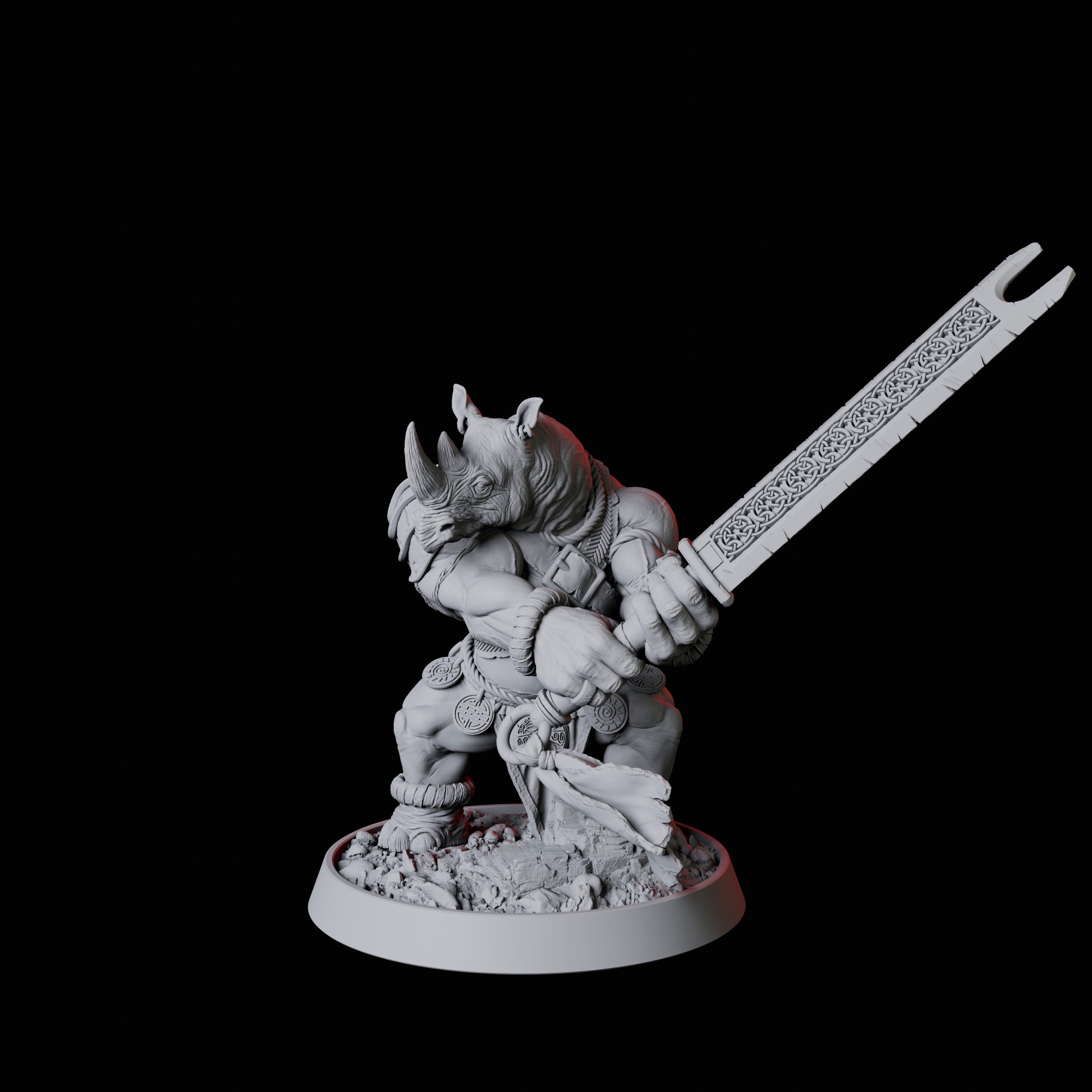 Rhino Folk Sword Warrior Miniature for Dungeons and Dragons