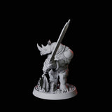 Rhino Folk Sword Warrior Miniature for Dungeons and Dragons, Pathfinder or other TTRPGs