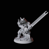 Rhino Folk Sword Warrior Miniature for Dungeons and Dragons, Pathfinder or other TTRPGs