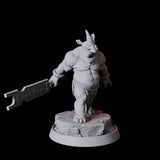 Rhino Folk Swordsman Miniature for Dungeons and Dragons, Pathfinder or other TTRPGs