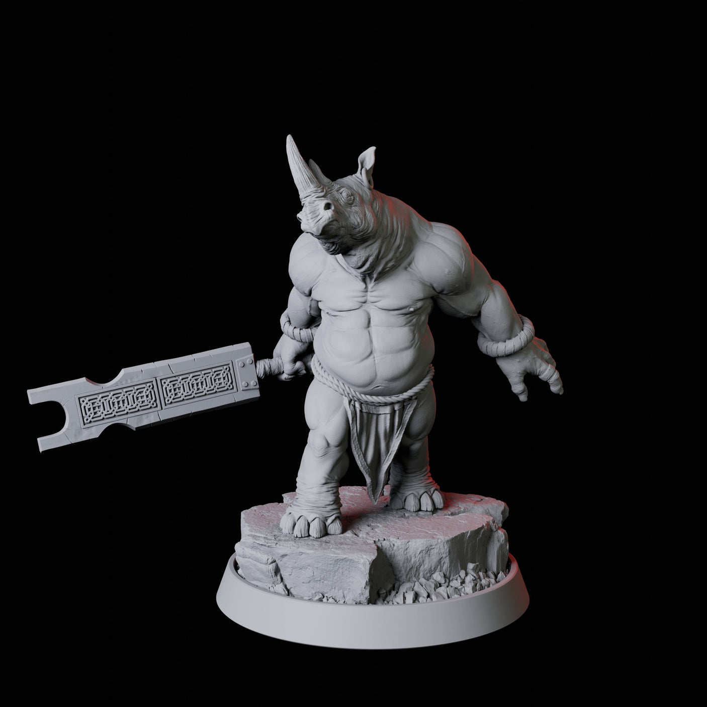 Rhino Folk Swordsman Miniature for Dungeons and Dragons, Pathfinder or other TTRPGs