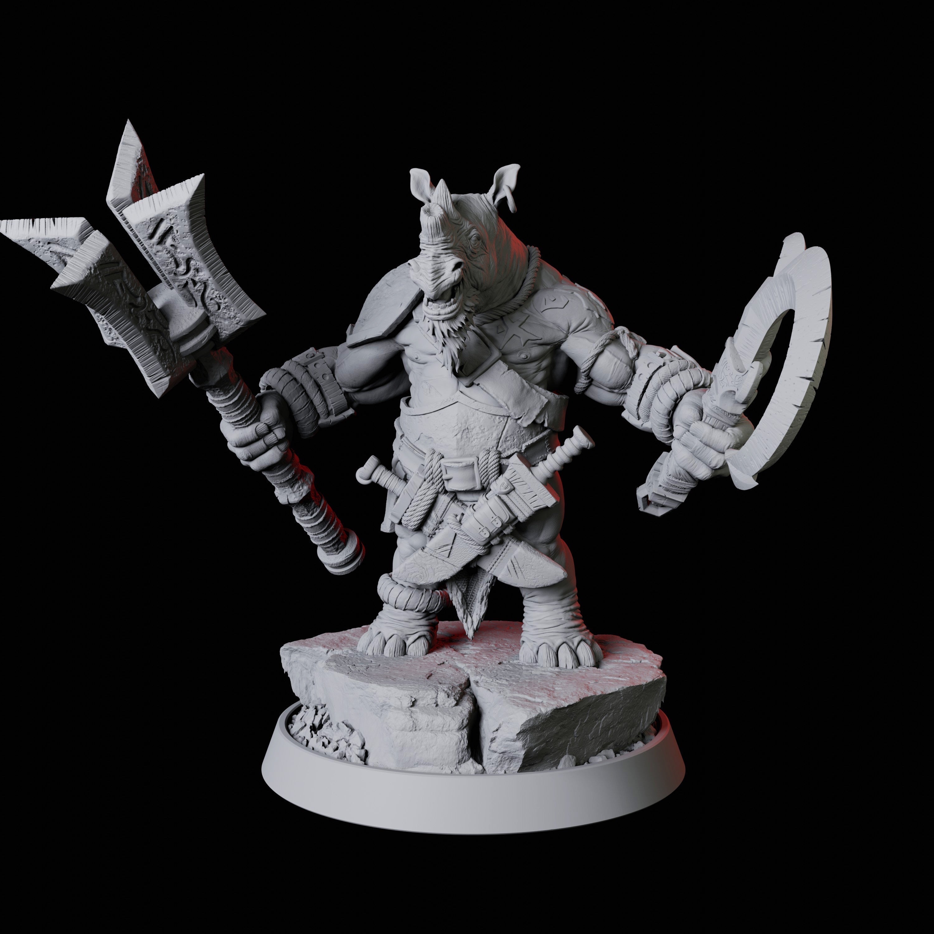 Rhino Folk Weapon Master Miniature for Dungeons and Dragons