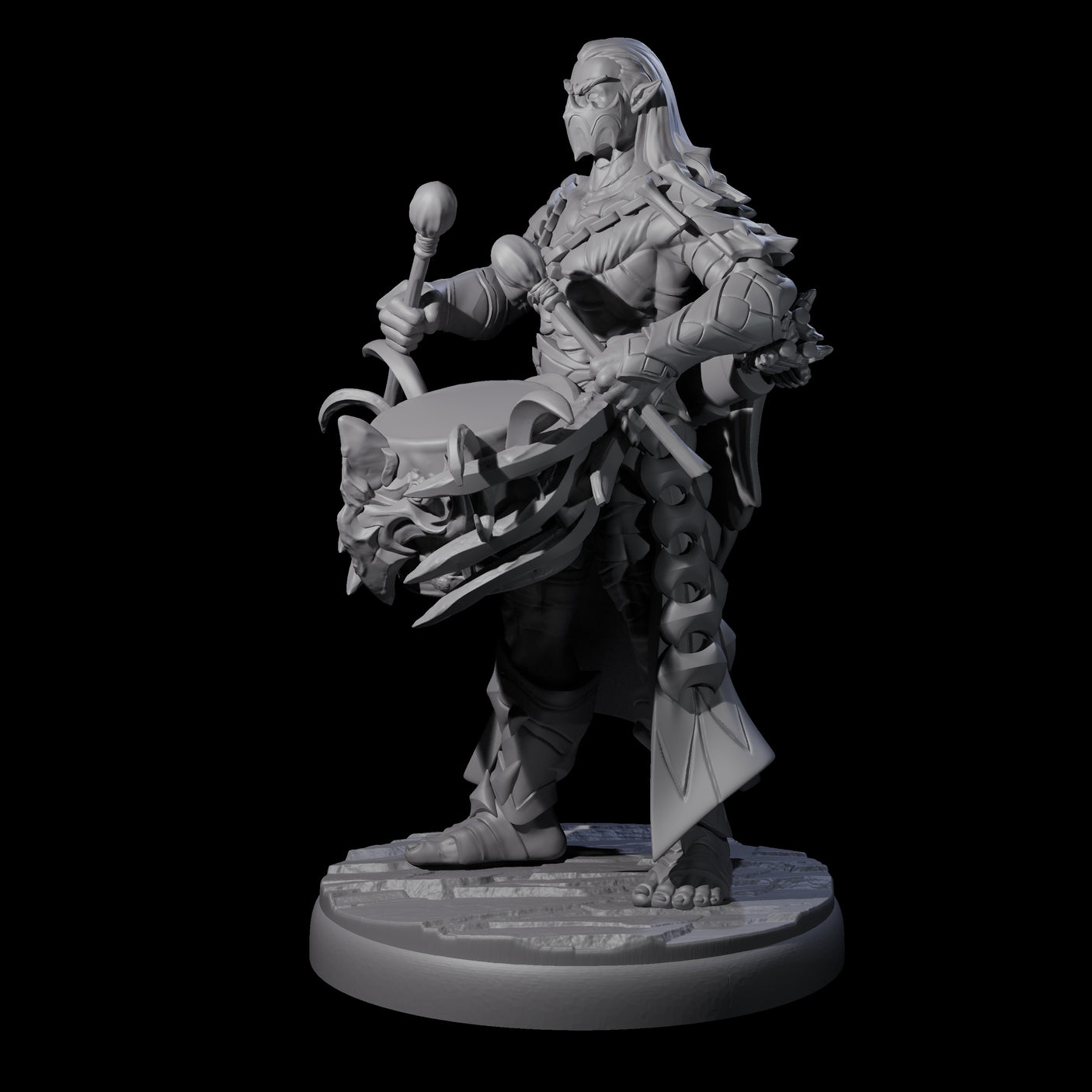 Rhythmic Dark Elf Drummer A Miniature for Dungeons and Dragons, Pathfinder or other TTRPGs