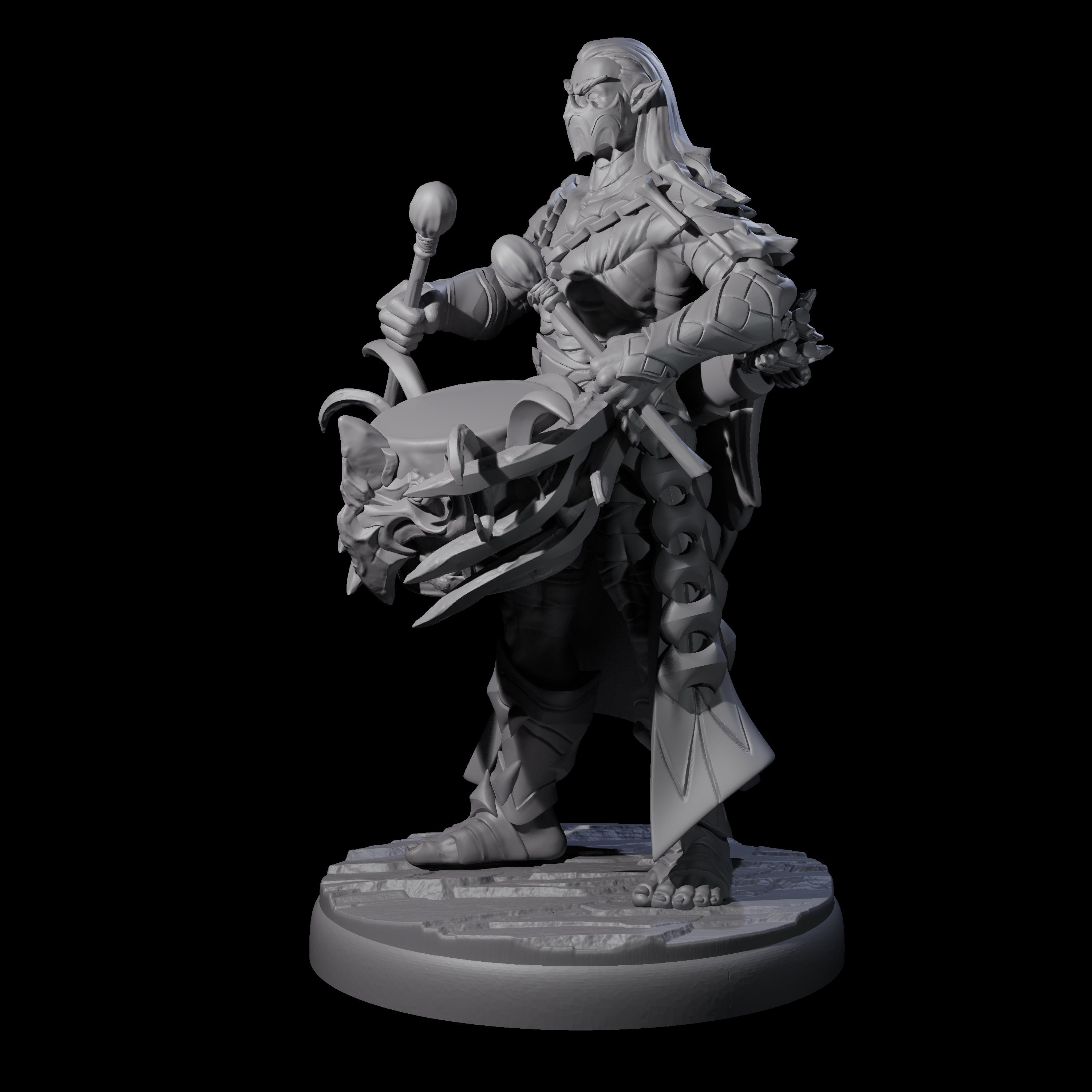 Rhythmic Dark Elf Drummer A Miniature for Dungeons and Dragons, Pathfinder or other TTRPGs