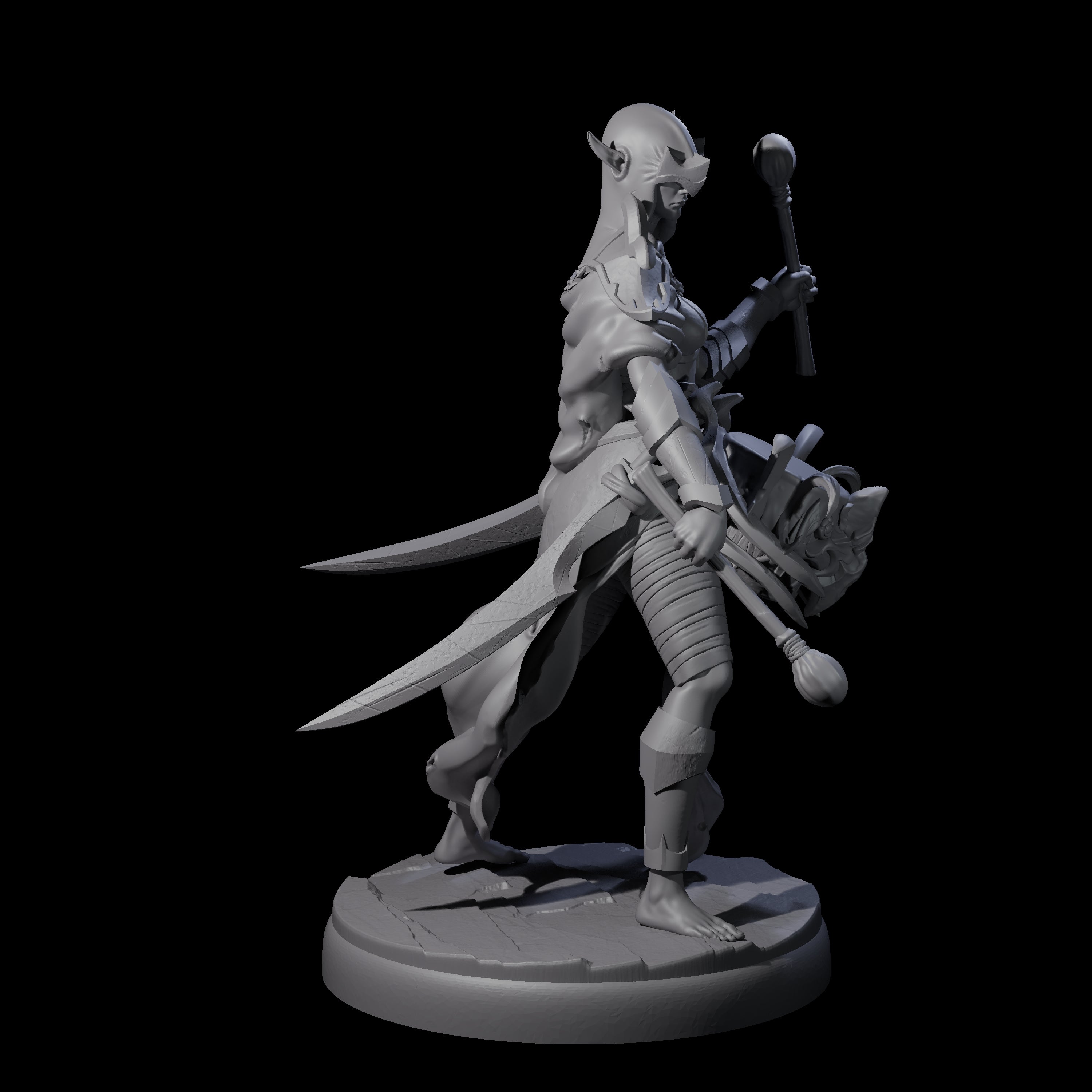 Rhythmic Dark Elf Drummer C Miniature for Dungeons and Dragons, Pathfinder or other TTRPGs
