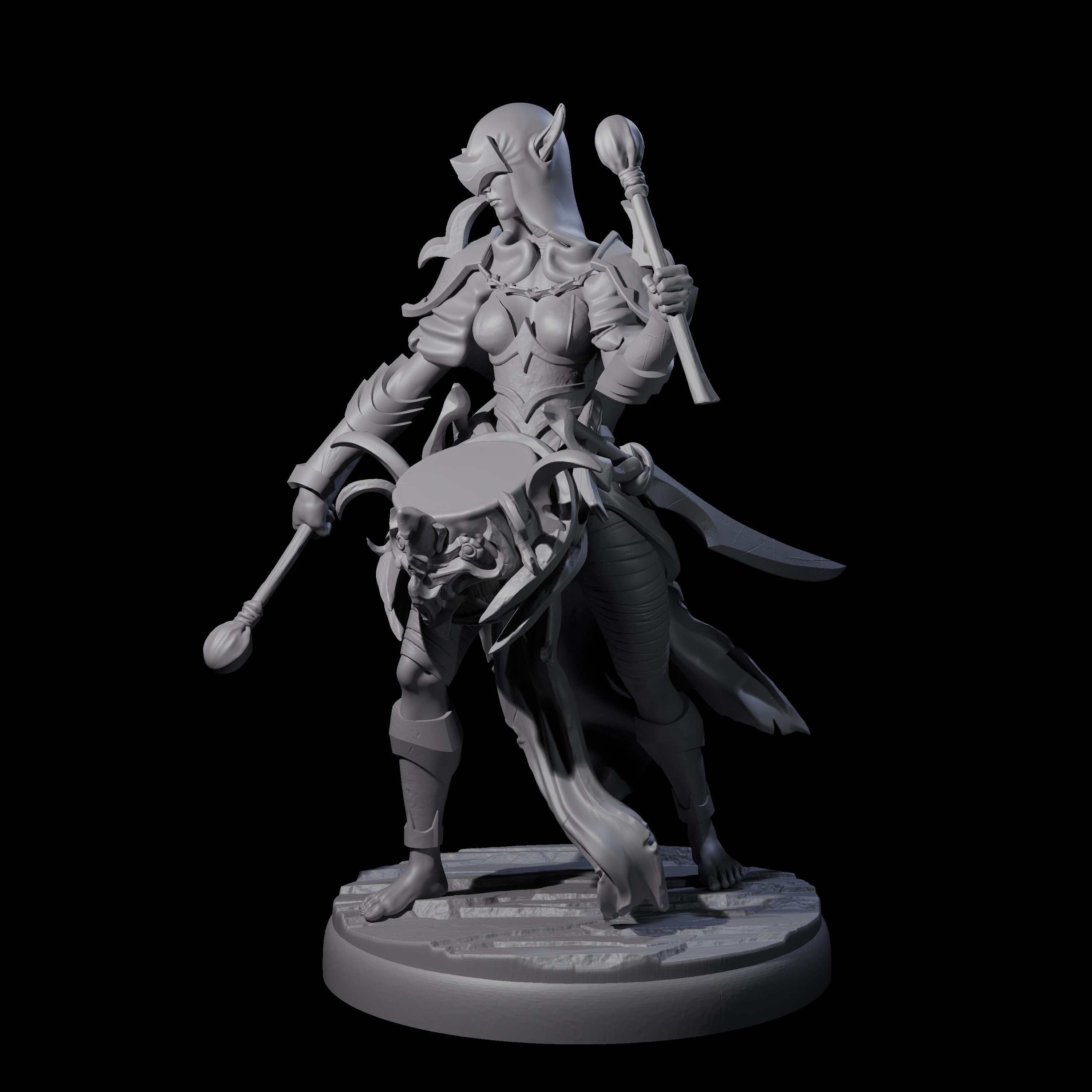 Rhythmic Dark Elf Drummer C Miniature for Dungeons and Dragons, Pathfinder or other TTRPGs
