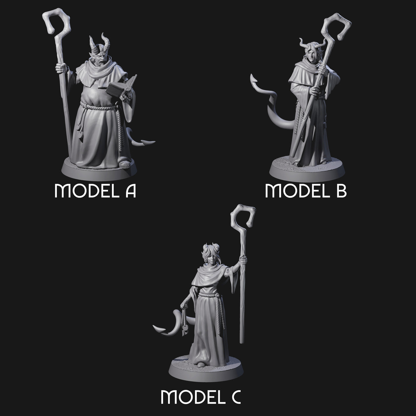 Robed Tiefling Monks Miniature for Dungeons and Dragons, Pathfinder or other TTRPGs