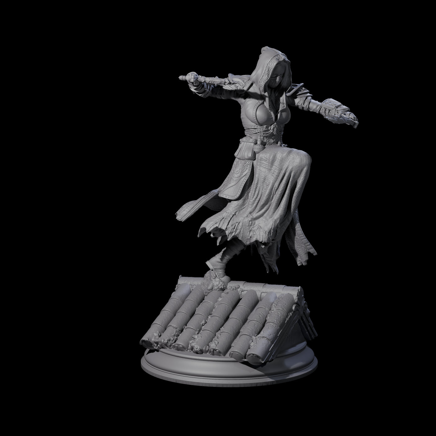 Roof Running Female Assassin Miniature for Dungeons and Dragons, Pathfinder or other TTRPGs