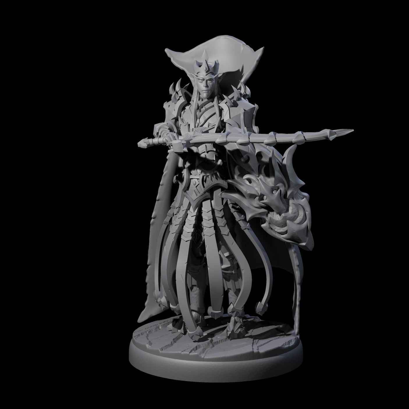 Royal Dark Elf Knight E Miniature for Dungeons and Dragons, Pathfinder or other TTRPGs