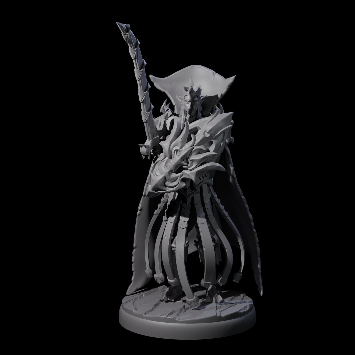 Royal Dark Elf Knight F Miniature for Dungeons and Dragons, Pathfinder or other TTRPGs
