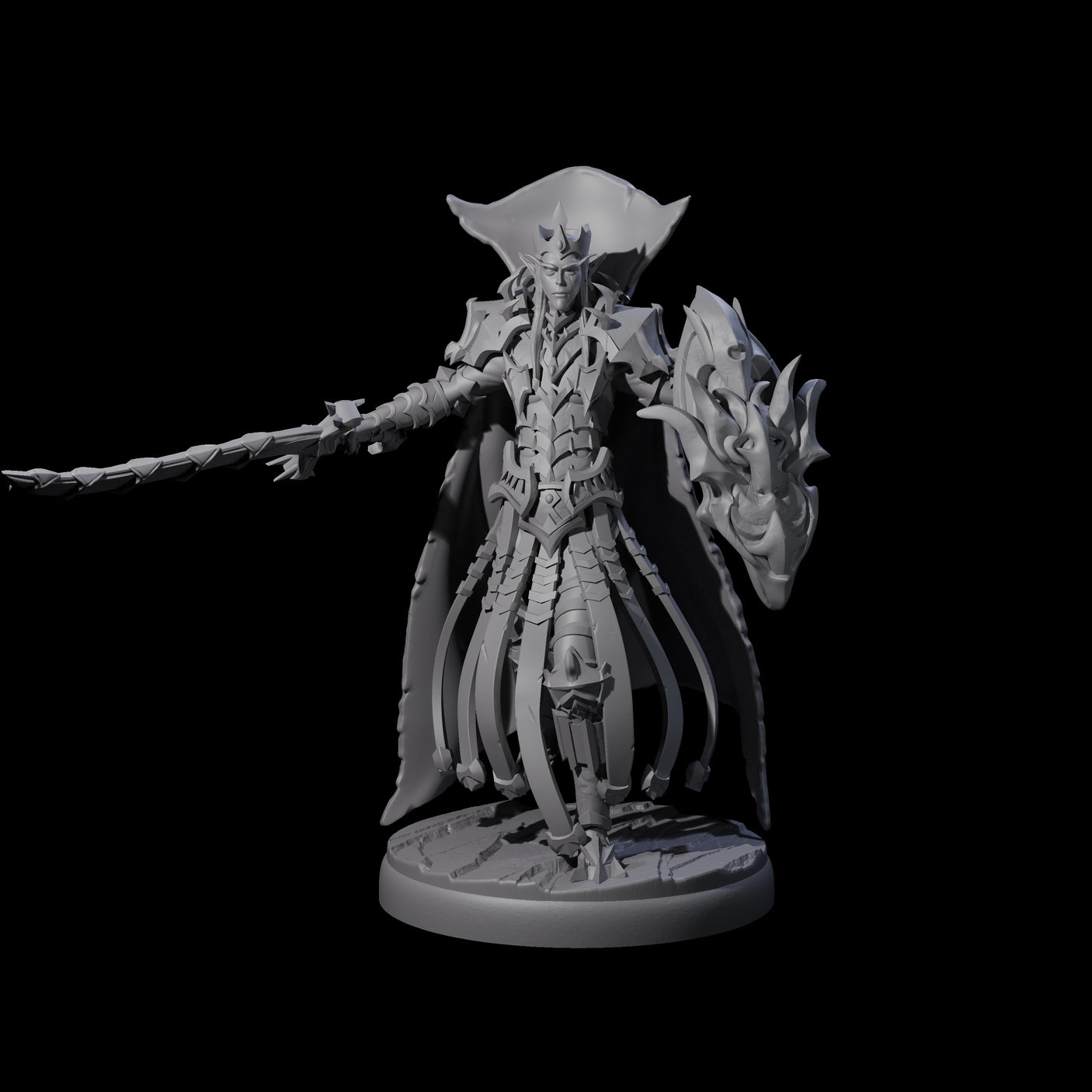 Royal Dark Elf Knight Phalanx Miniature for Dungeons and Dragons, Pathfinder or other TTRPGs