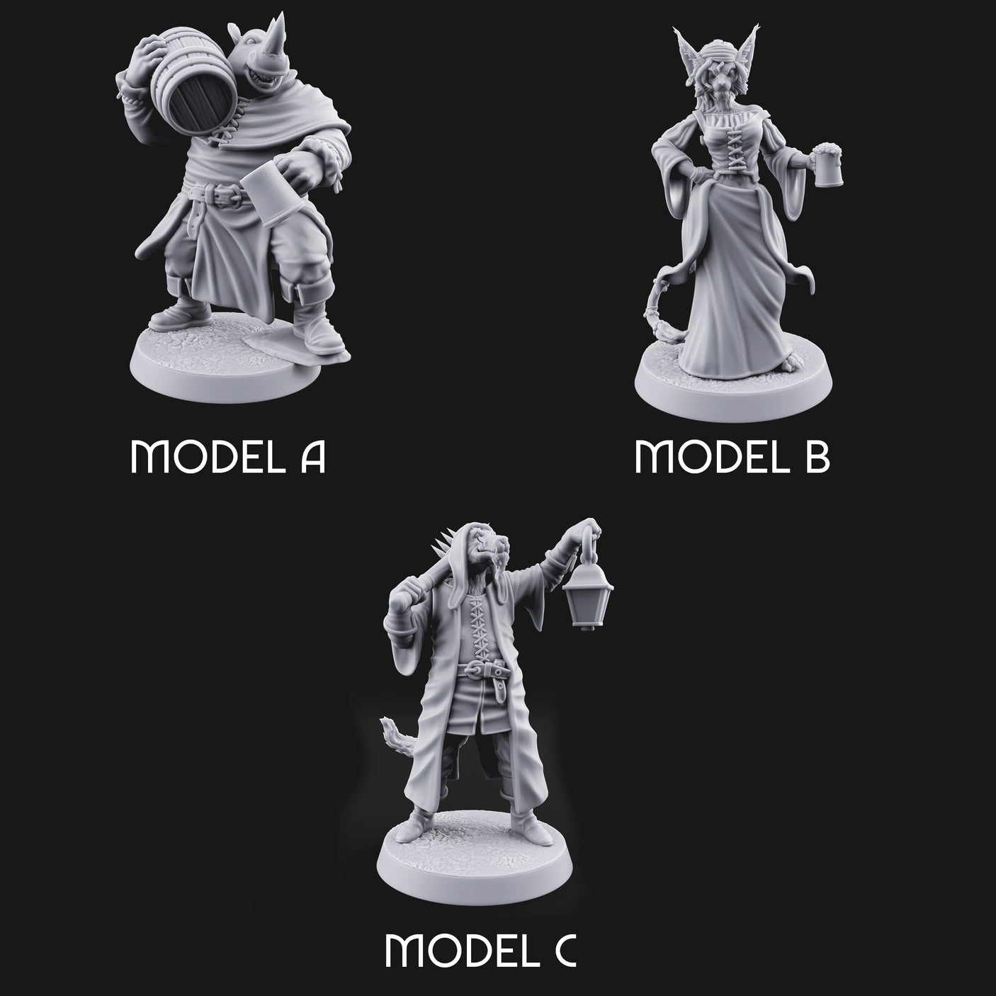 Rustic Beastman Villagers Miniature for Dungeons and Dragons, Pathfinder or other TTRPGs