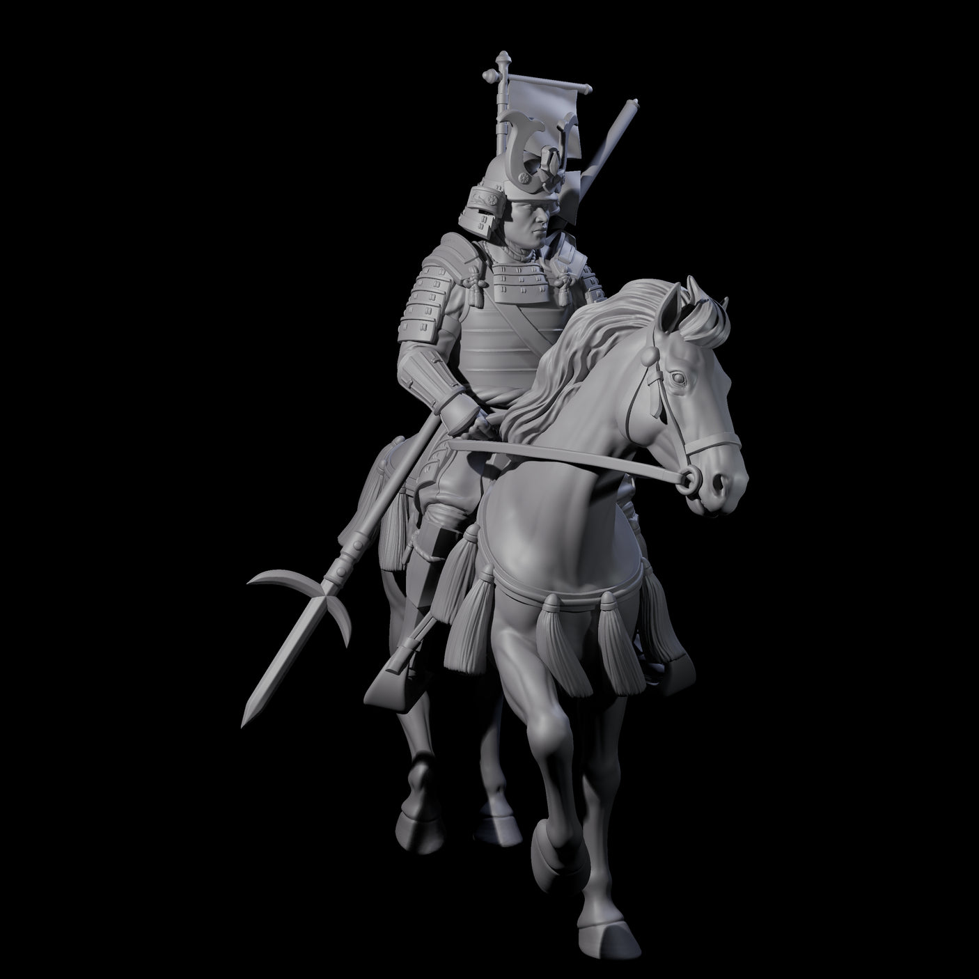 Samuari Flag Bearer on Horseback Miniature for Dungeons and Dragons, Pathfinder or other TTRPGs