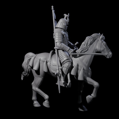 Samuari Flag Bearer on Horseback Miniature for Dungeons and Dragons, Pathfinder or other TTRPGs