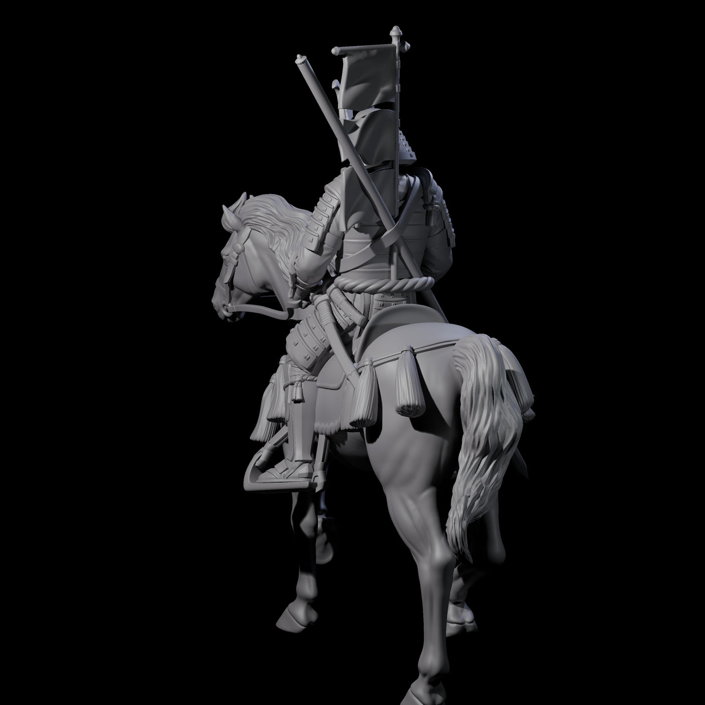 Samuari Flag Bearer on Horseback Miniature for Dungeons and Dragons, Pathfinder or other TTRPGs