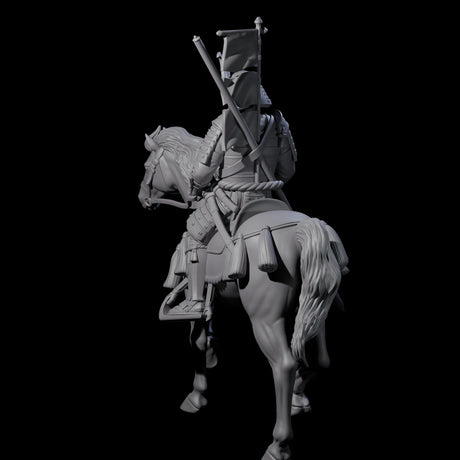 Samuari Flag Bearer on Horseback Miniature for Dungeons and Dragons, Pathfinder or other TTRPGs