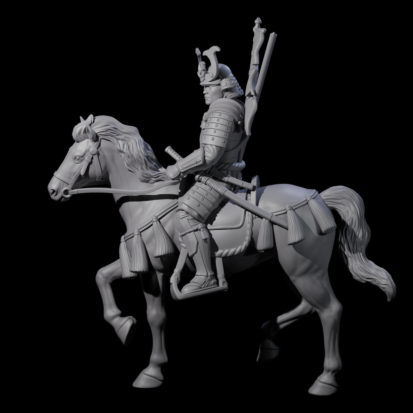Samuari Flag Bearer on Horseback Miniature for Dungeons and Dragons, Pathfinder or other TTRPGs