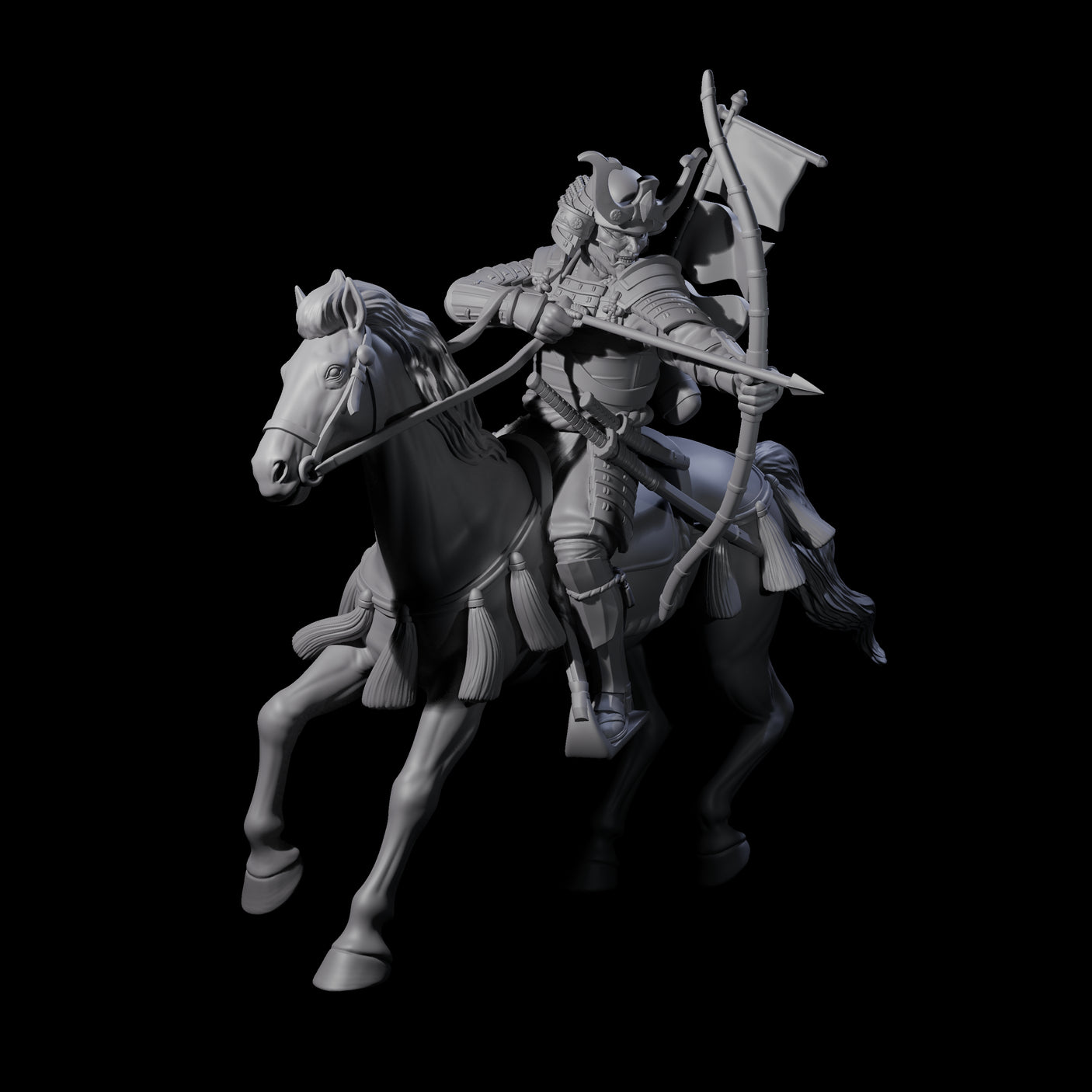 Samuari on Horseback Firing Arrow Miniature for Dungeons and Dragons, Pathfinder or other TTRPGs