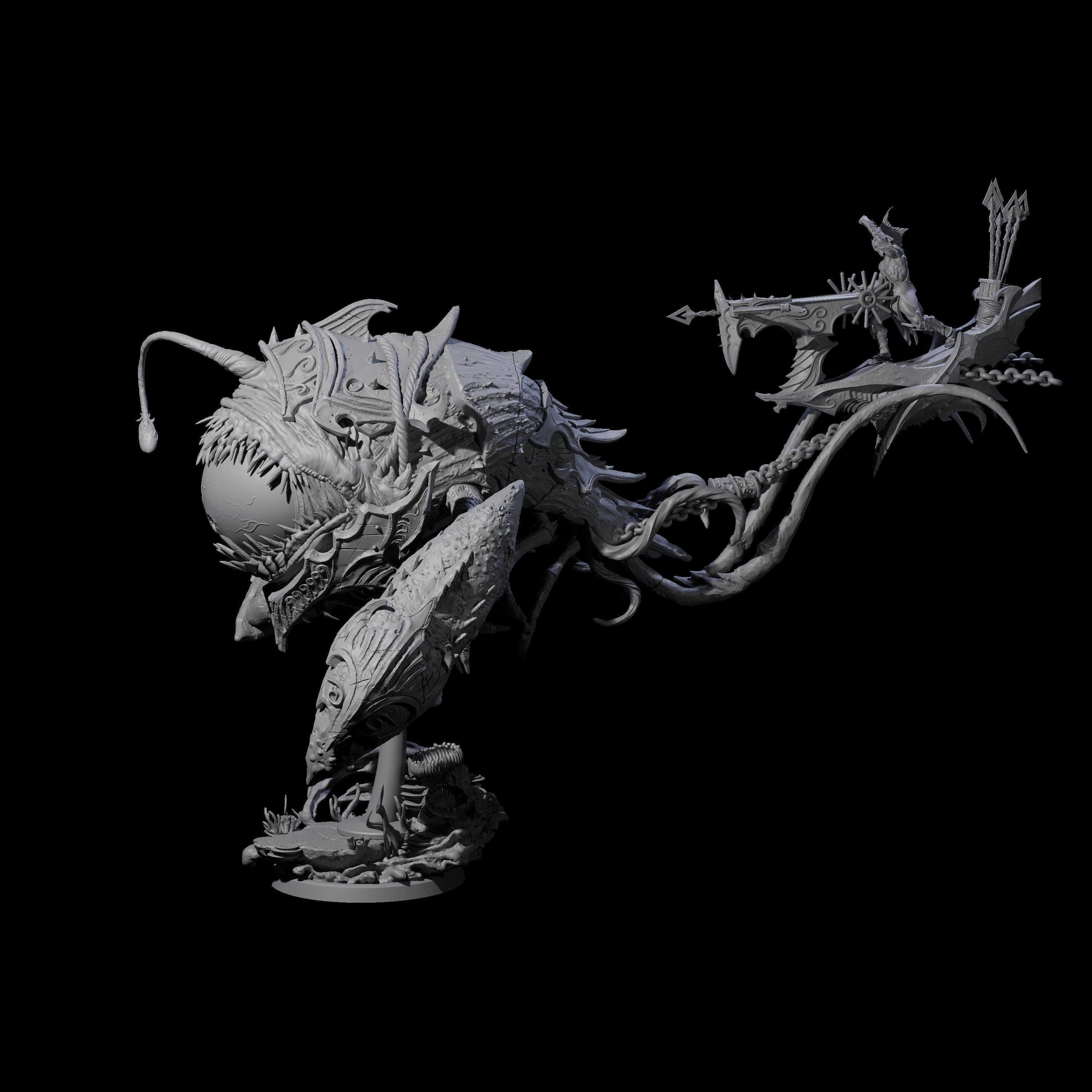 Sea Elf Piloting an Abyssal Lanternfish B Miniature for Dungeons and Dragons, Pathfinder or other TTRPGs