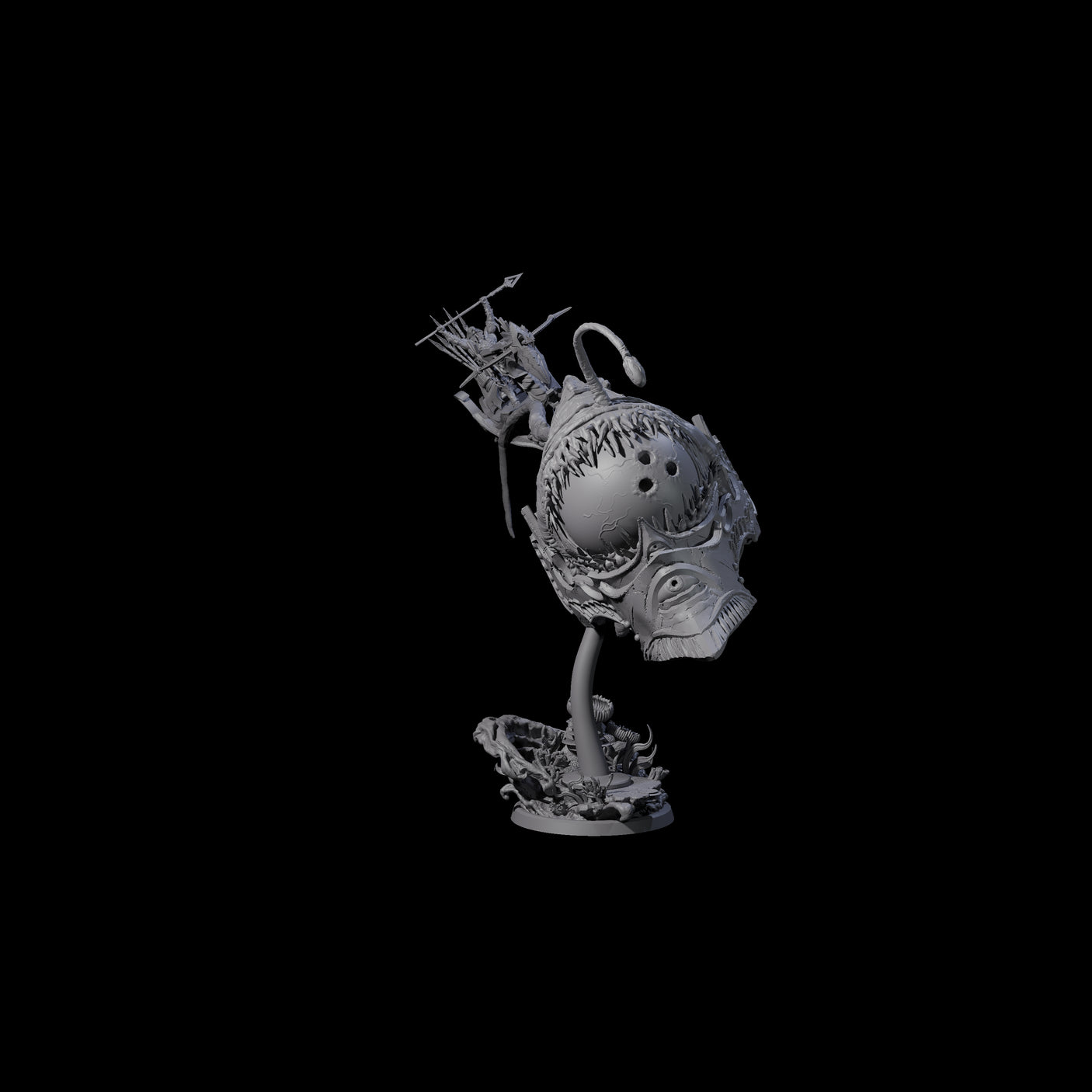 Sea Elf Piloting an Abyssal Lanternfish C Miniature for Dungeons and Dragons, Pathfinder or other TTRPGs