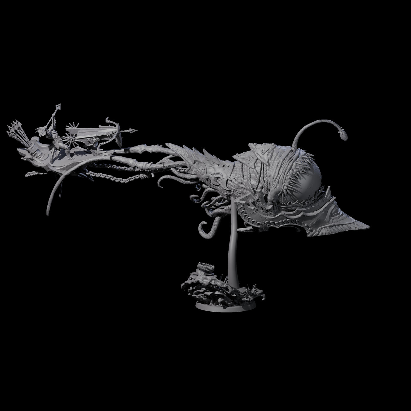 Sea Elf Piloting an Abyssal Lanternfish C Miniature for Dungeons and Dragons, Pathfinder or other TTRPGs