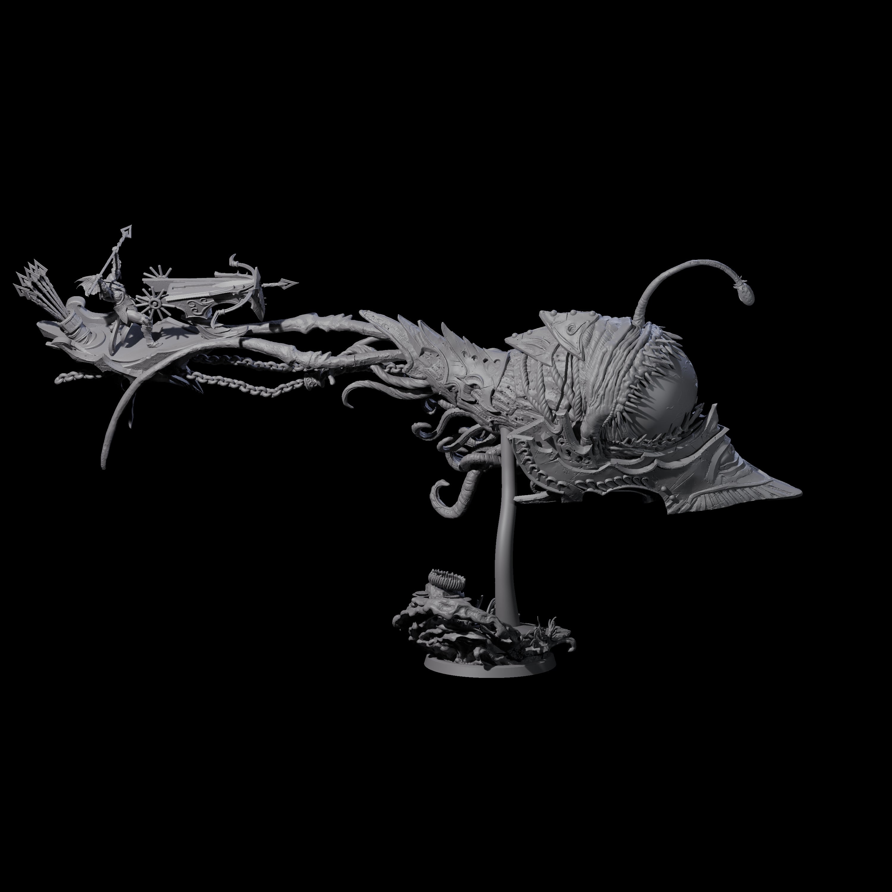 Sea Elf Piloting an Abyssal Lanternfish C Miniature for Dungeons and Dragons, Pathfinder or other TTRPGs