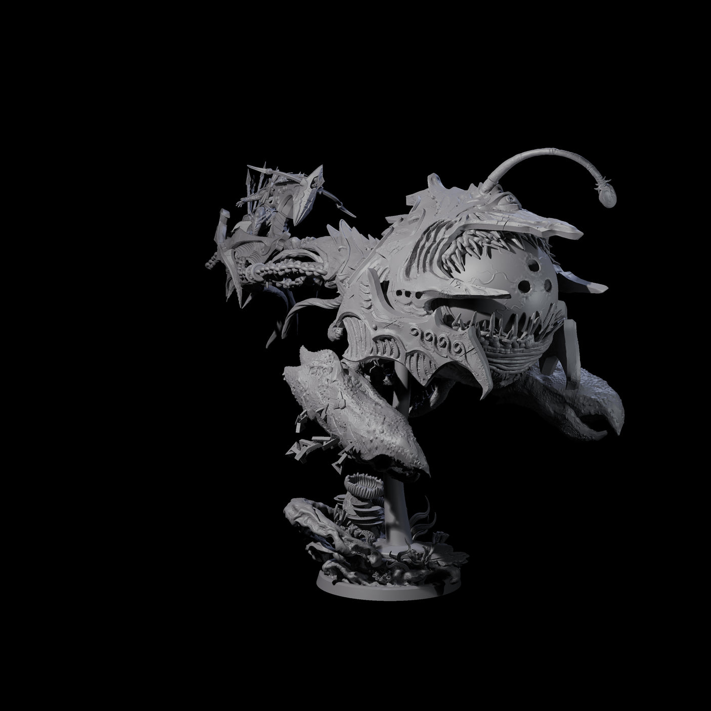 Sea Elf Piloting an Abyssal Lanternfish D Miniature for Dungeons and Dragons, Pathfinder or other TTRPGs