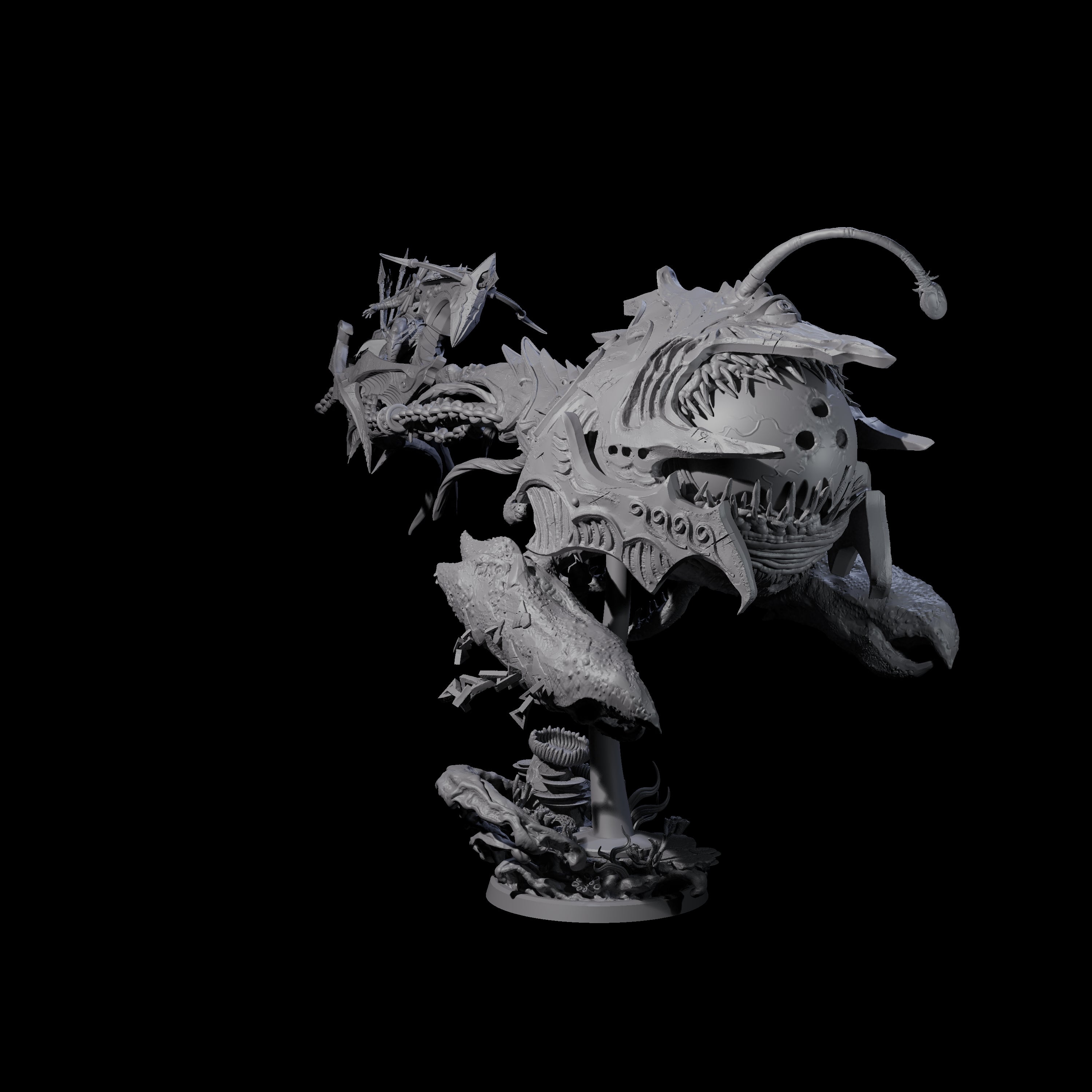 Sea Elf Piloting an Abyssal Lanternfish D Miniature for Dungeons and Dragons, Pathfinder or other TTRPGs