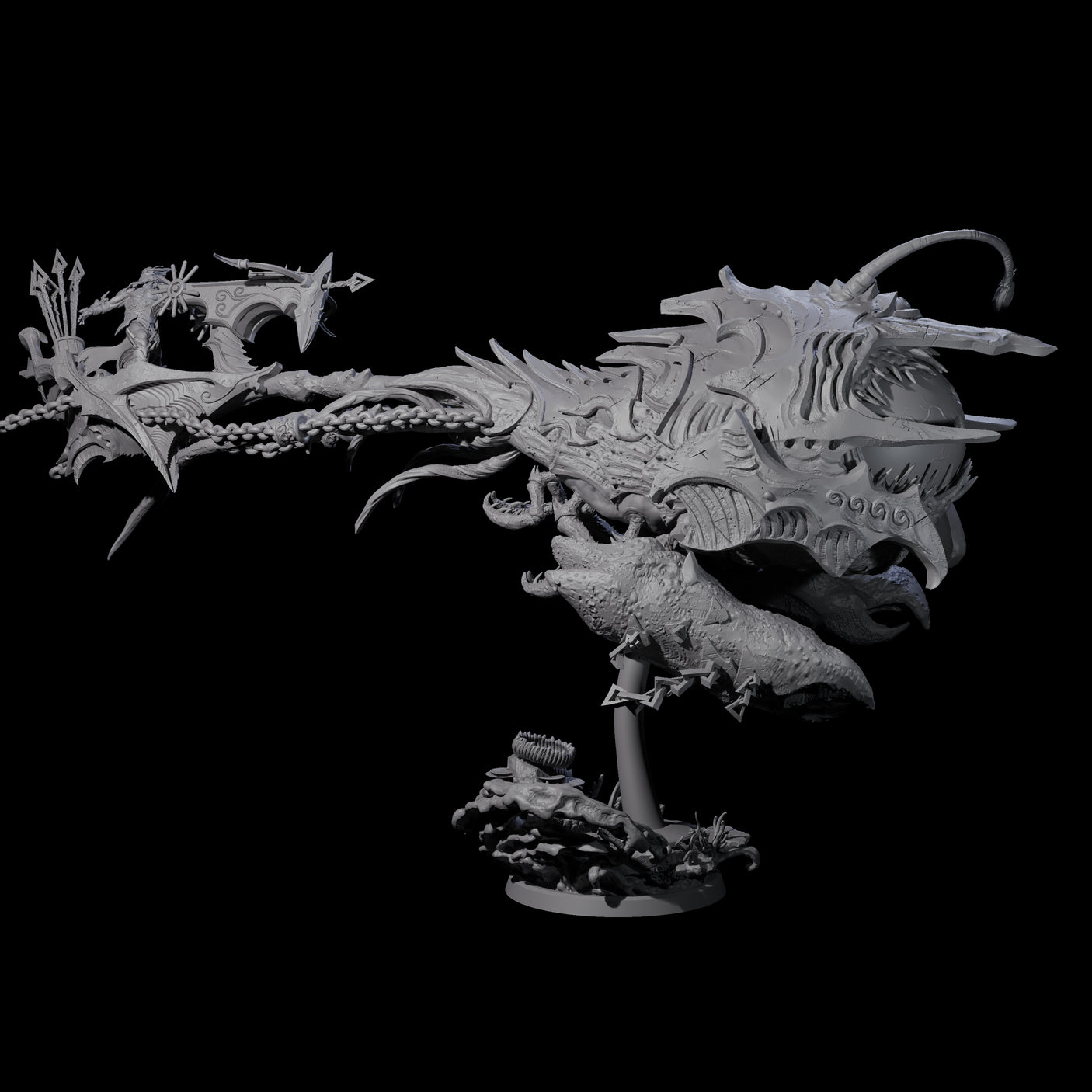 Sea Elf Piloting an Abyssal Lanternfish D Miniature for Dungeons and Dragons, Pathfinder or other TTRPGs