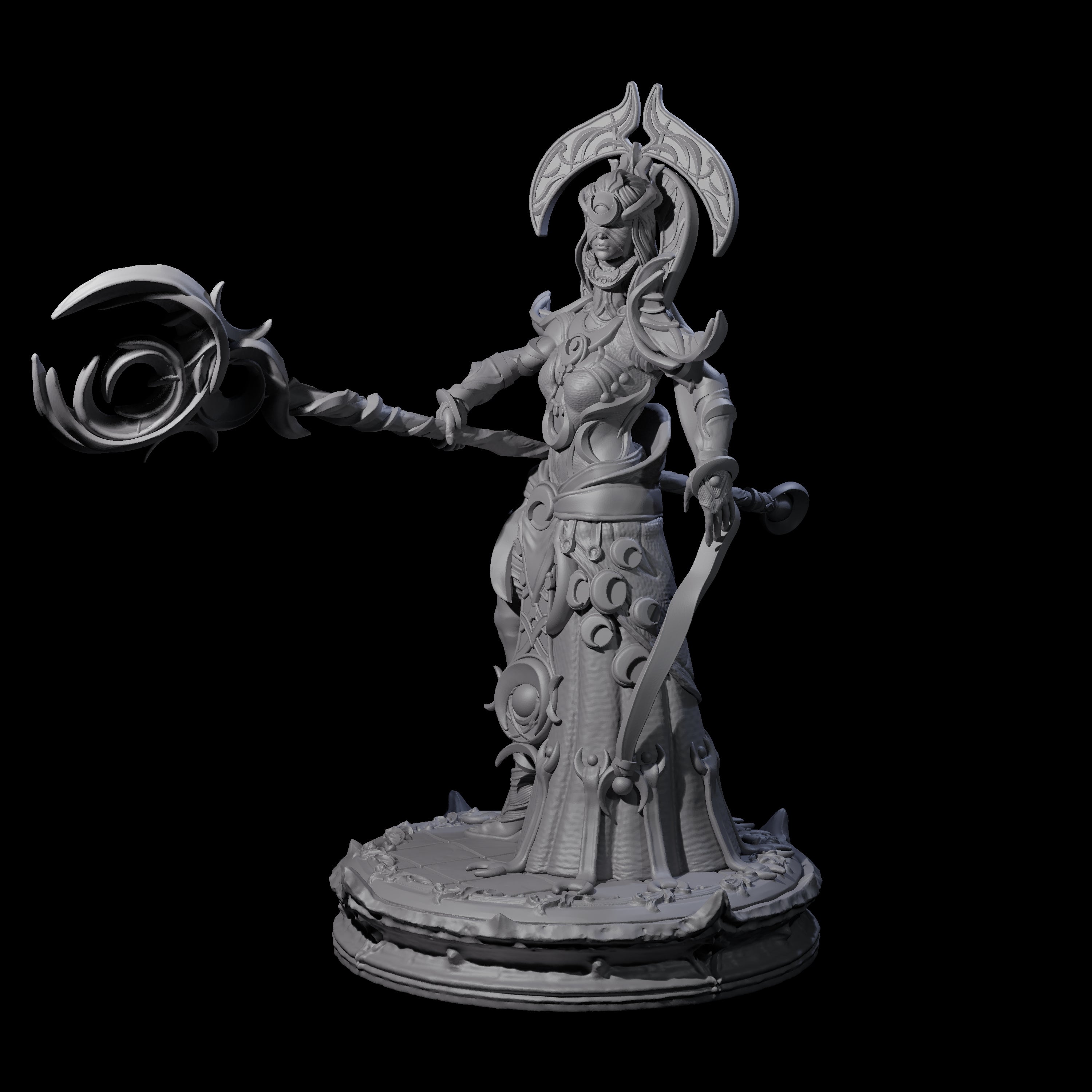 Serne Dark Elf Moon Priestess A Miniature for Dungeons and Dragons, Pathfinder or other TTRPGs