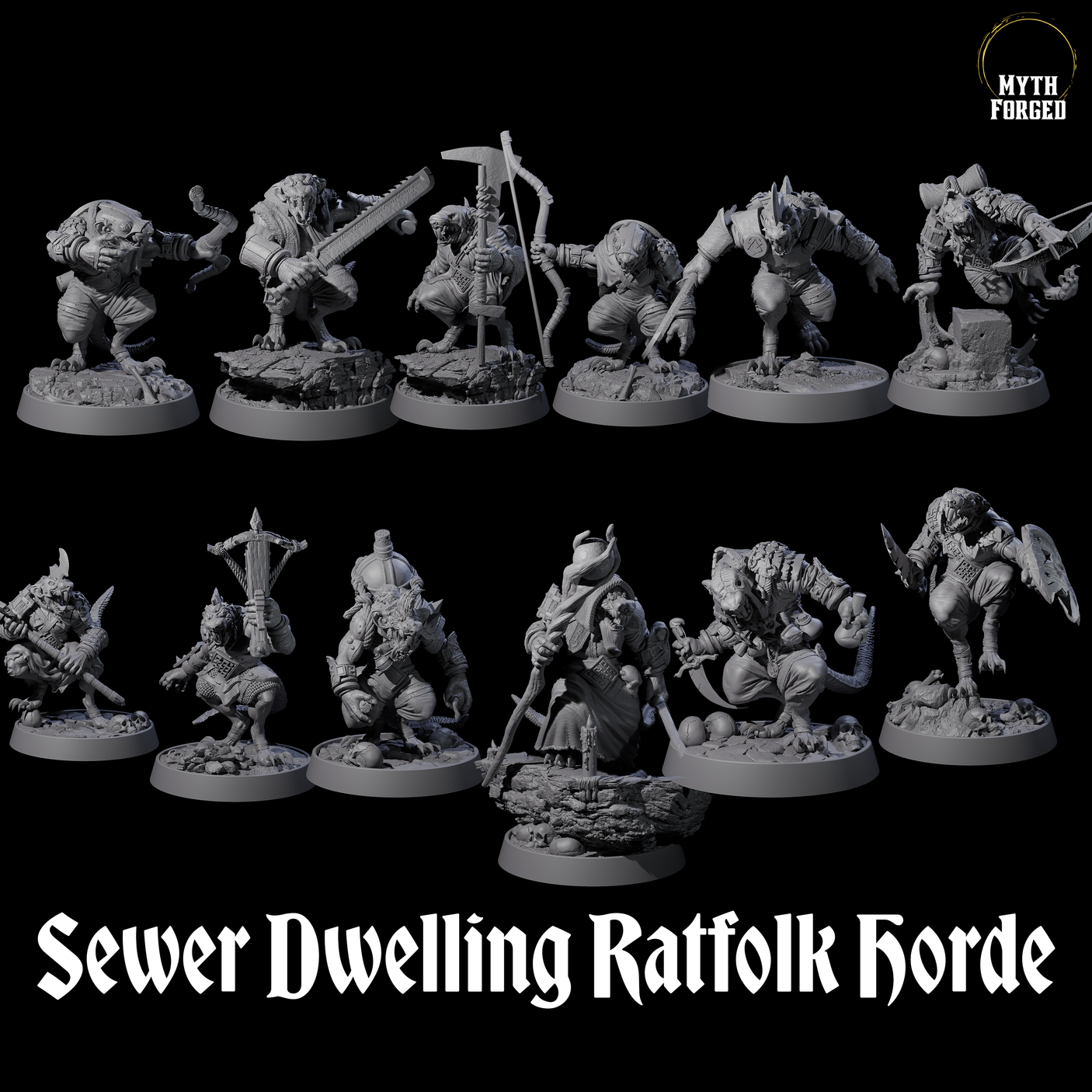 Sewer Dwelling Ratfolk Horde Miniature for Dungeons and Dragons, Pathfinder or other TTRPGs