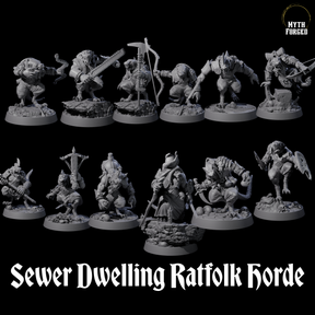 Sewer Dwelling Ratfolk Horde Miniature for Dungeons and Dragons, Pathfinder or other TTRPGs