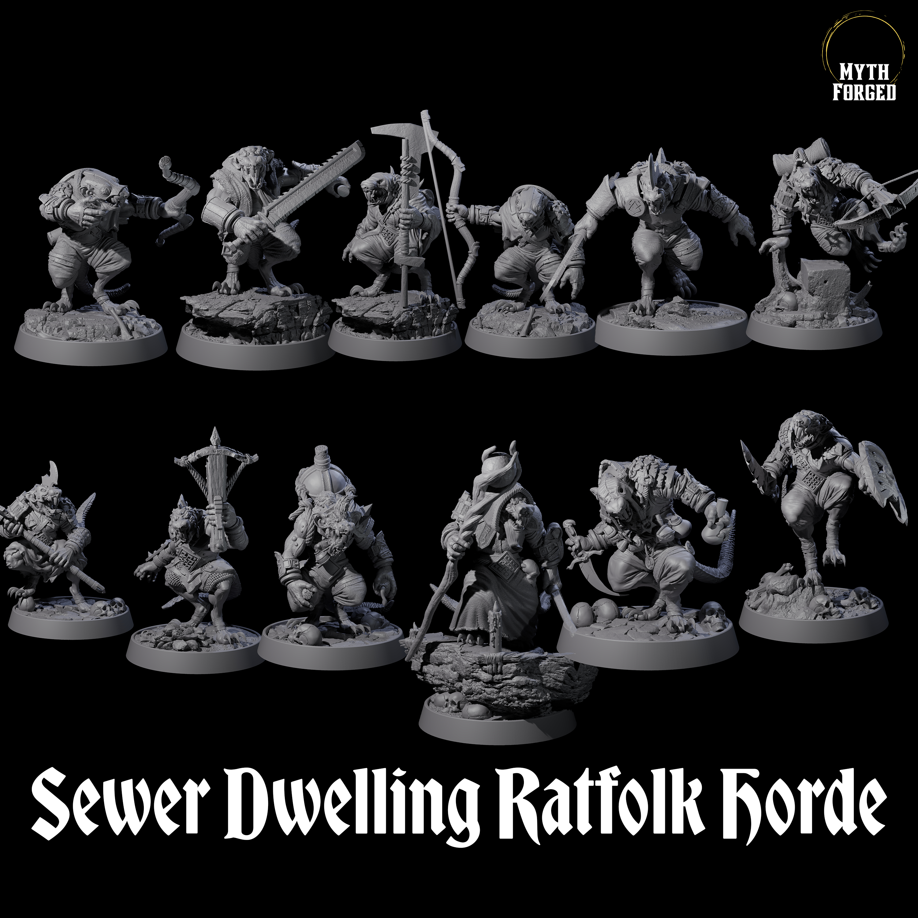 Sewer Dwelling Ratfolk Horde Miniature for Dungeons and Dragons, Pathfinder or other TTRPGs