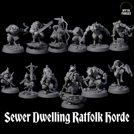 Sewer Dwelling Ratfolk Horde Miniature for Dungeons and Dragons, Pathfinder or other TTRPGs