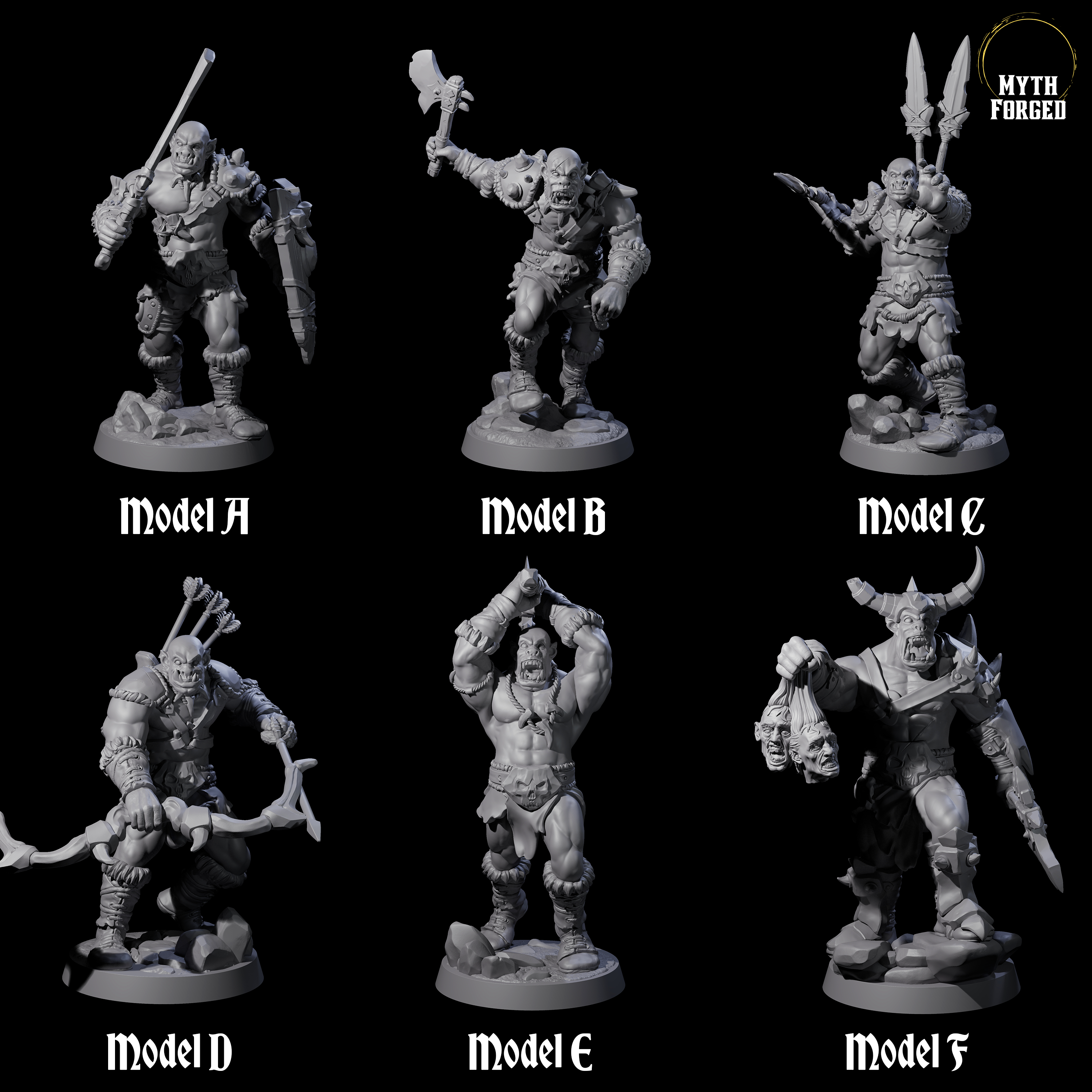 Six Bald Orcs Miniature for Dungeons and Dragons, Pathfinder or other TTRPGs