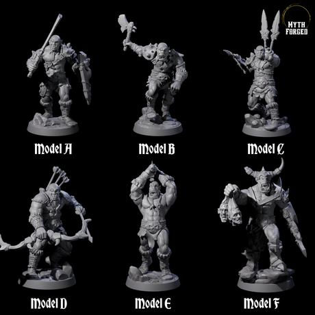 Six Bald Orcs Miniature for Dungeons and Dragons, Pathfinder or other TTRPGs