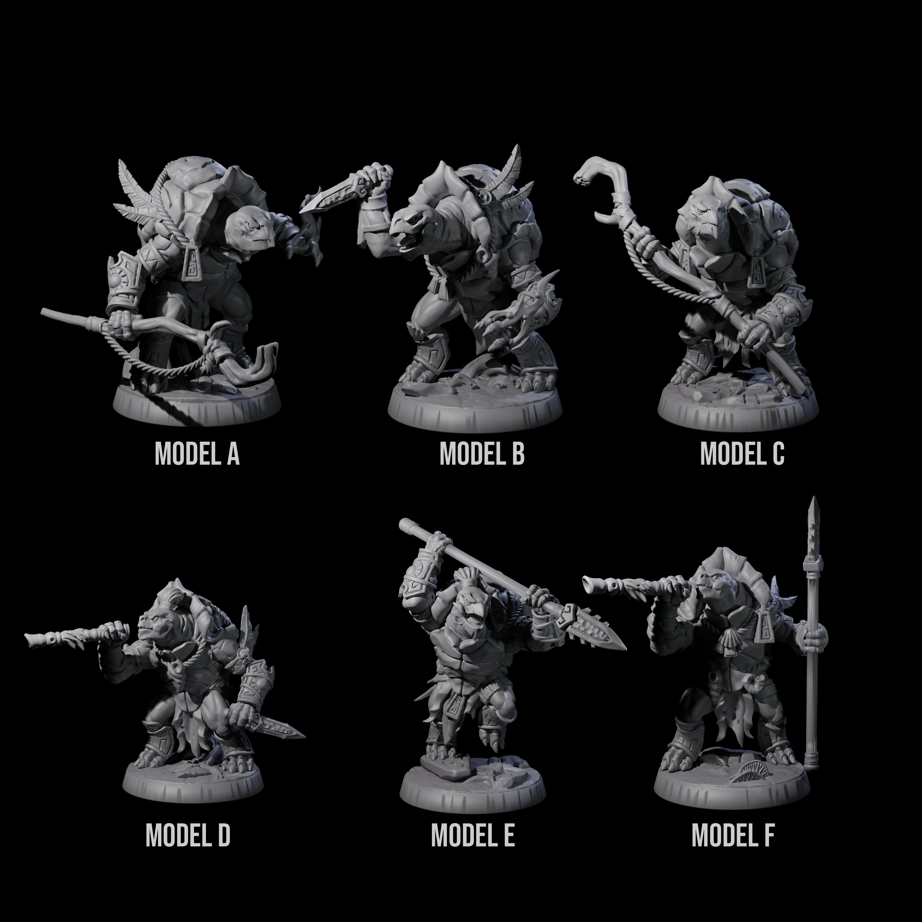 Six Brave Tortle Warriors Miniature for Dungeons and Dragons, Pathfinder or other TTRPGs