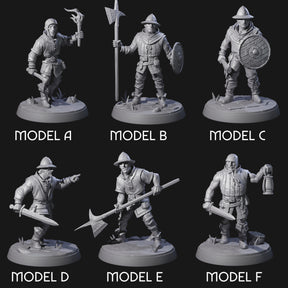 Six Cobbled Together Militia Miniature for Dungeons and Dragons, Pathfinder or other TTRPGs
