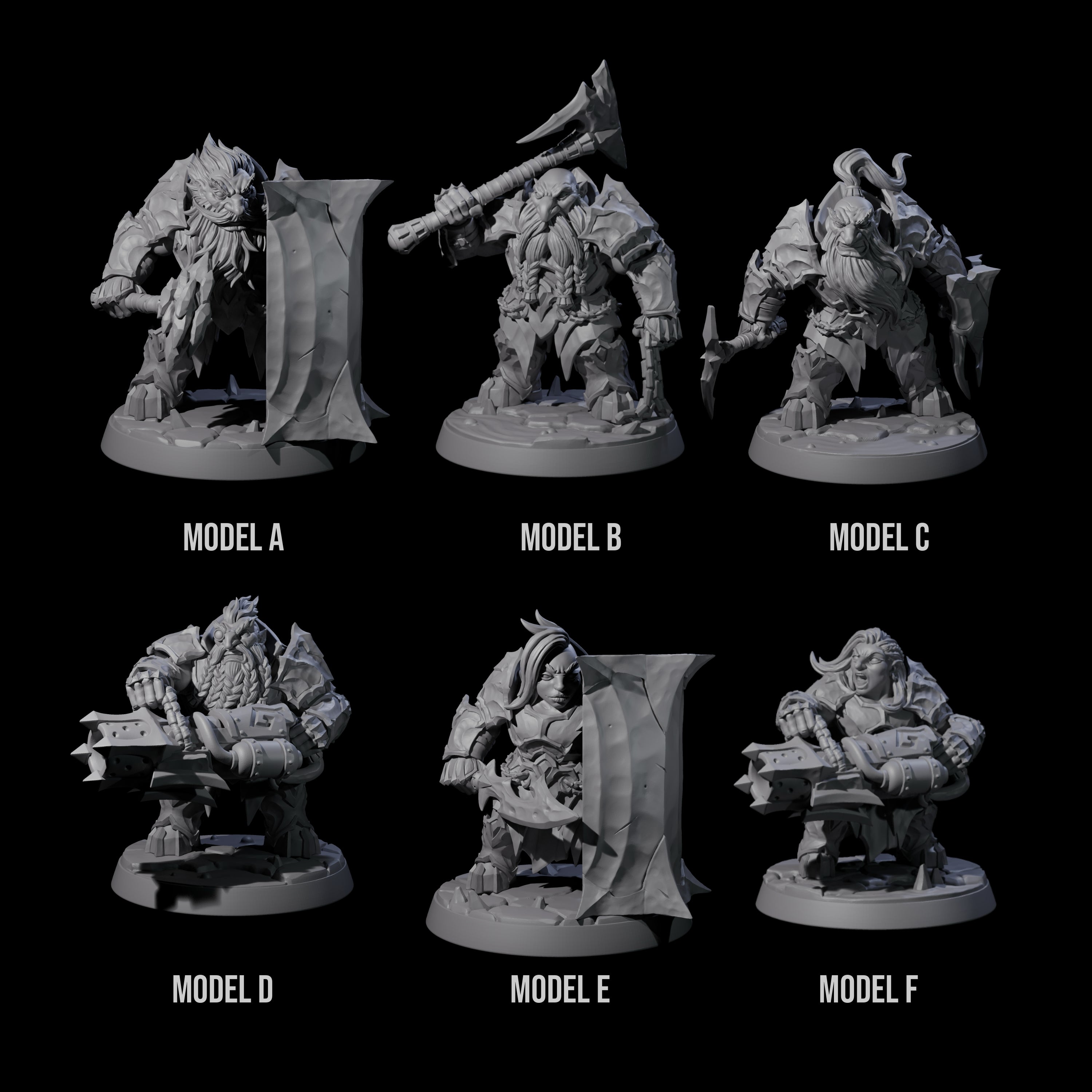 Six Deepcrust Dwarves Miniature for Dungeons and Dragons, Pathfinder or other TTRPGs