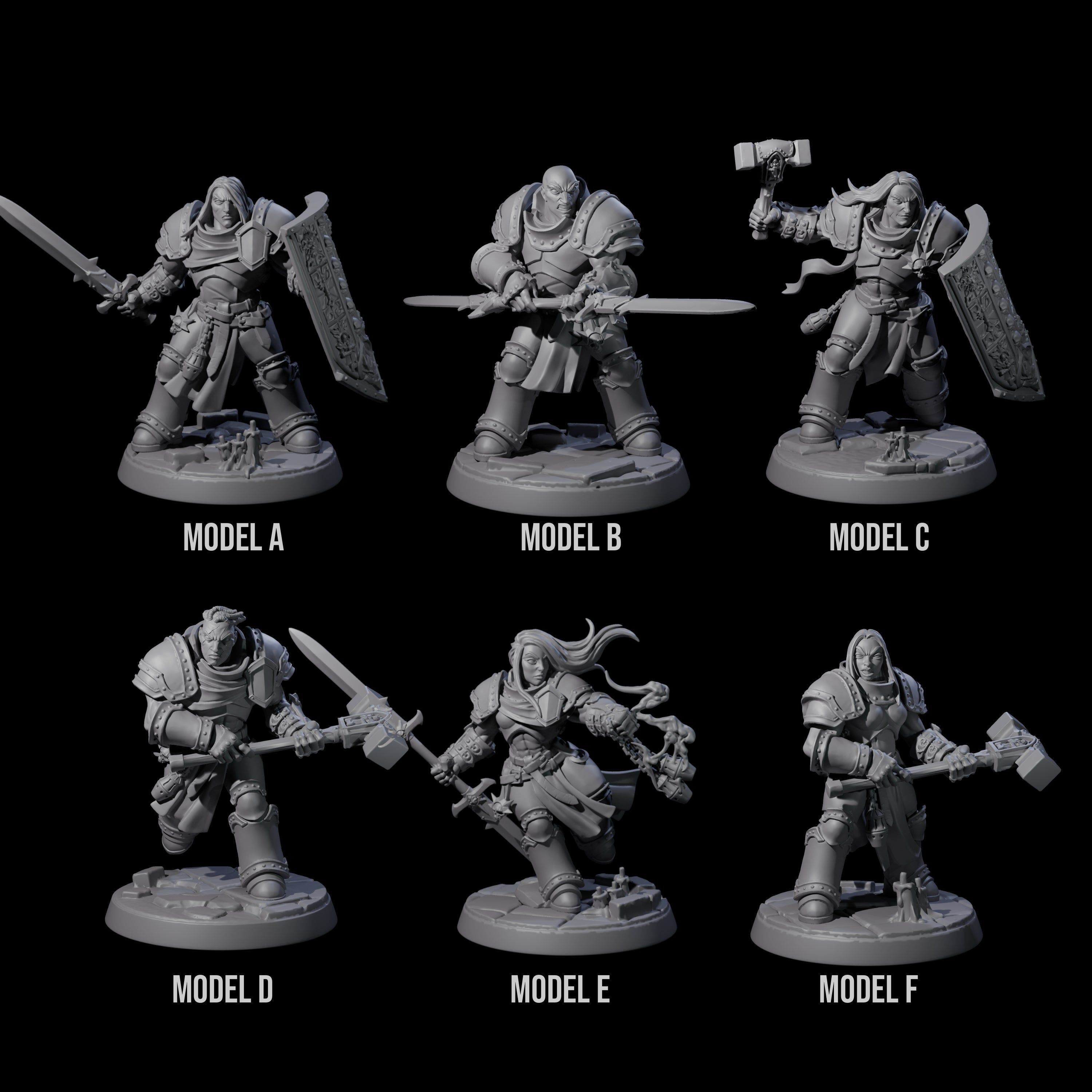 Six Determined Paladin Warriors Miniature for Dungeons and Dragons, Pathfinder or other TTRPGs