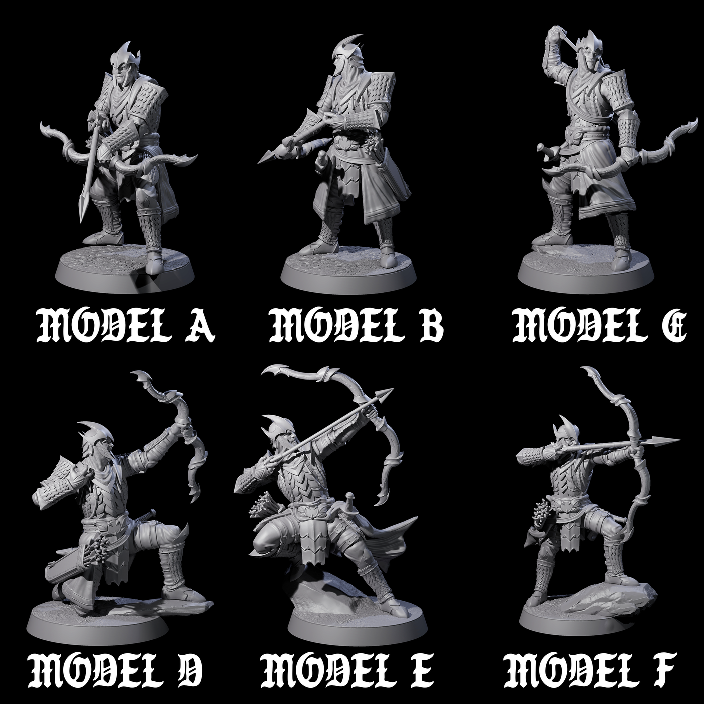 Six Dragon Archers Miniature for Dungeons and Dragons, Pathfinder or other TTRPGs