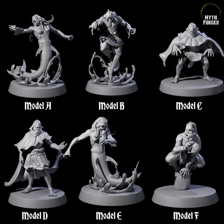 Six Fishy Deep Ones Miniature for Dungeons and Dragons, Pathfinder or other TTRPGs