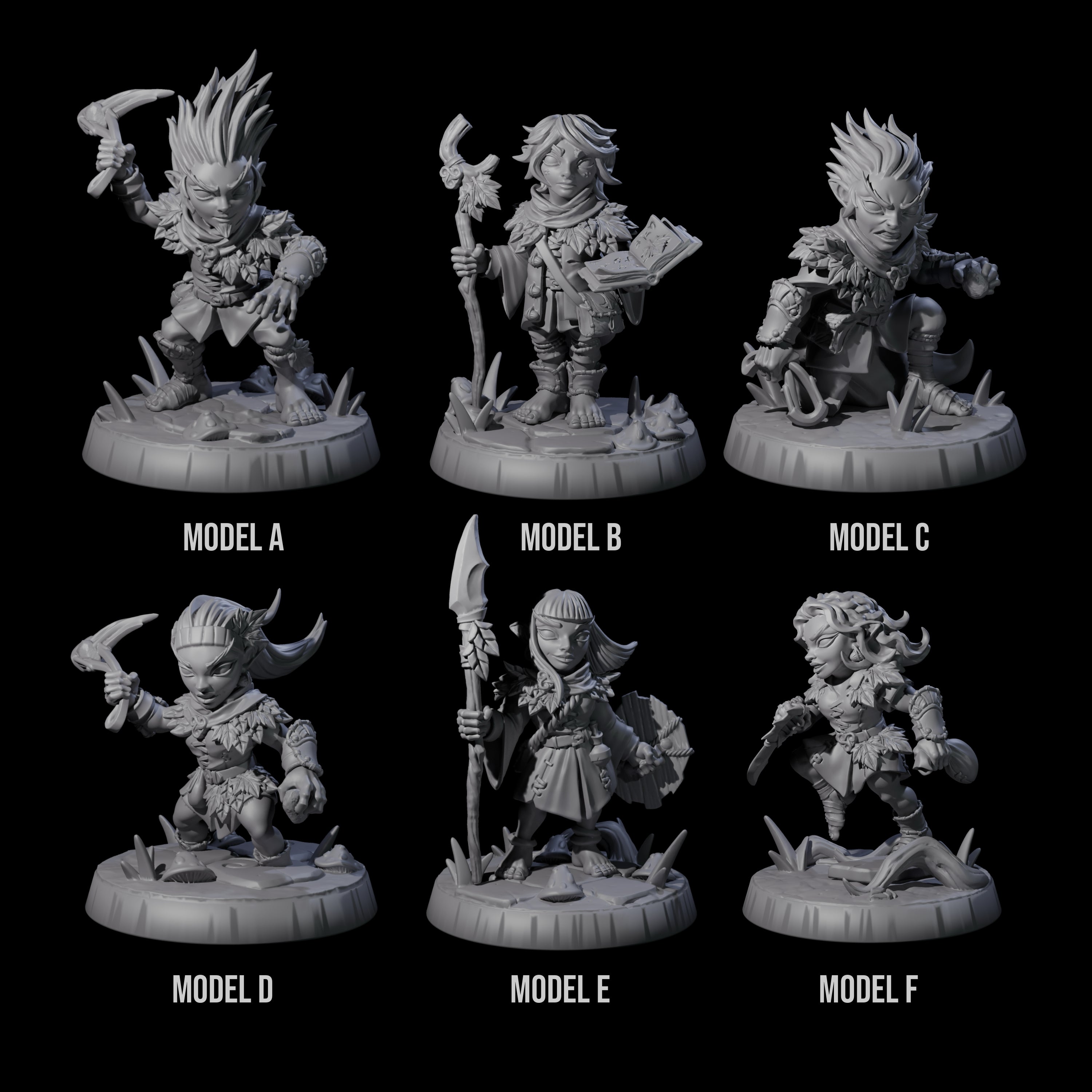 Six Galavanting Forest Halflings Miniature for Dungeons and Dragons, Pathfinder or other TTRPGs