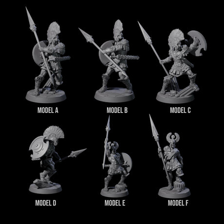 Six Greek Inspired Spear Hoplites Miniature for Dungeons and Dragons, Pathfinder or other TTRPGs