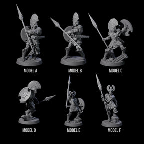 Six Greek Inspired Spear Hoplites Miniature for Dungeons and Dragons, Pathfinder or other TTRPGs