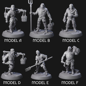 Six Hard Working Villagers Miniature for Dungeons and Dragons, Pathfinder or other TTRPGs