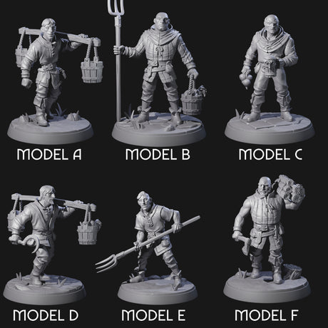 Six Hard Working Villagers Miniature for Dungeons and Dragons, Pathfinder or other TTRPGs