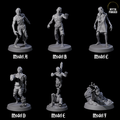 Six Lurching Zombies Miniature for Dungeons and Dragons, Pathfinder or other TTRPGs