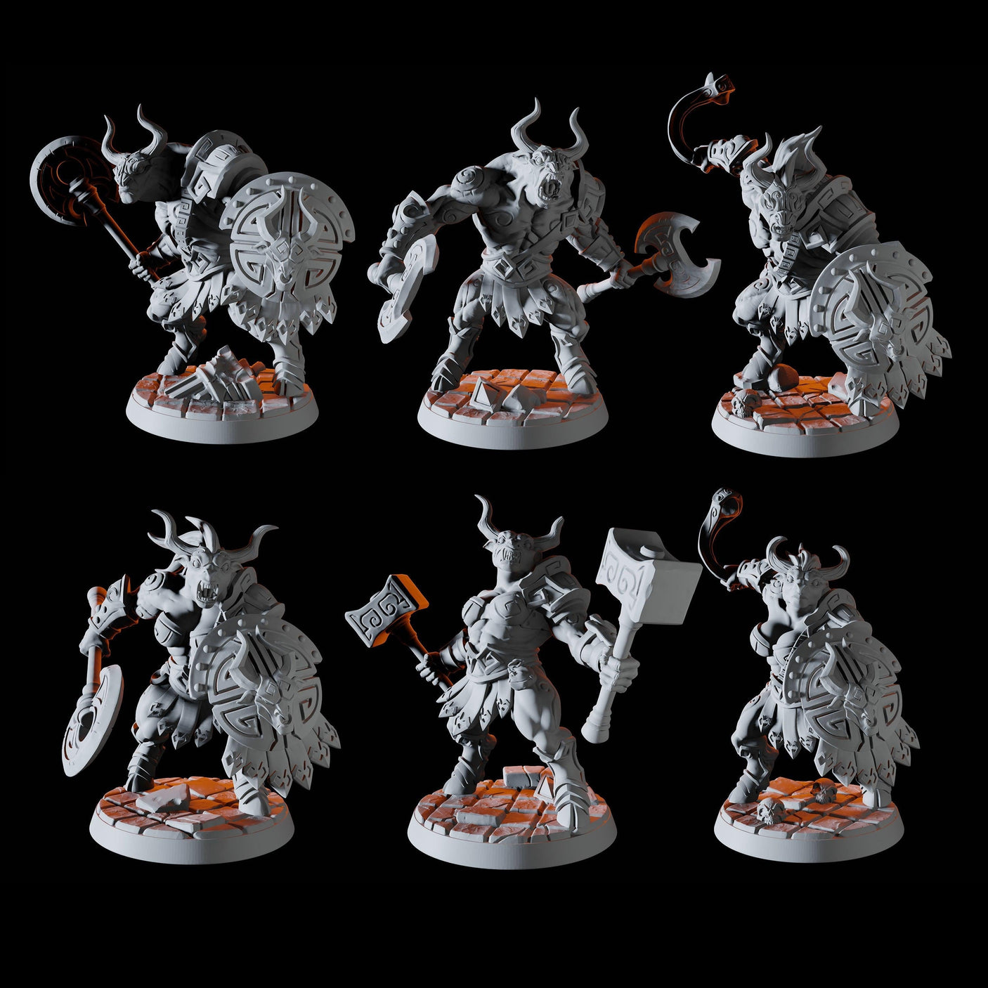 Six Minotaur Warriors - Bundle Miniature for Dungeons and Dragons, Pathfinder or other TTRPGs